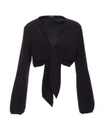 model 21136143 Krátký top s vázáním vpředu černý - Moe