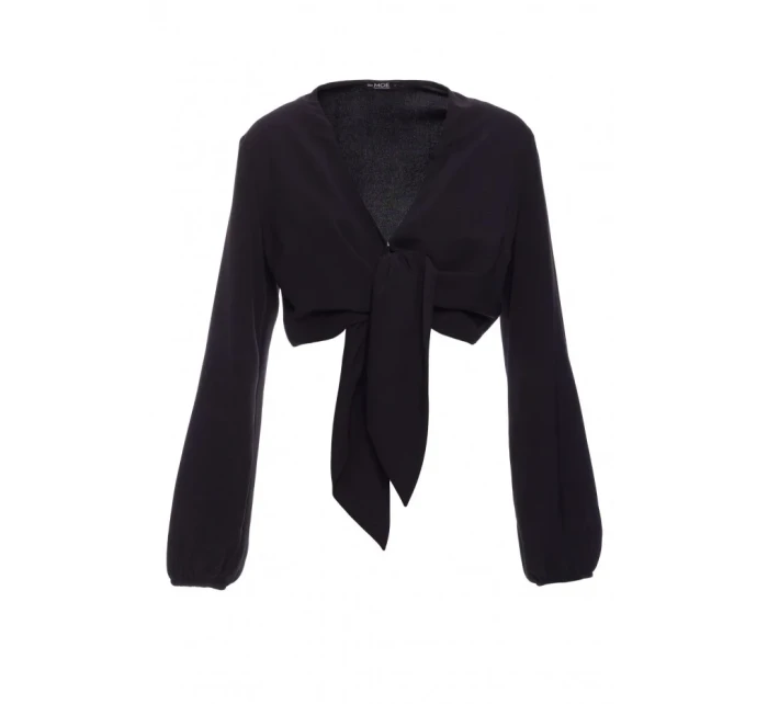 model 21136143 Krátký top s vázáním vpředu černý - Moe