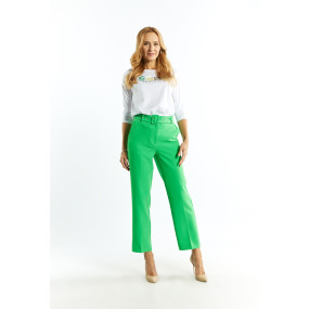 Monnari Elegantní kalhoty Dámské kalhoty s páskem Zelená