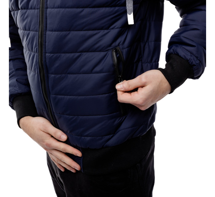 Pánská prošívaná bunda s kapucí GLANO - tmavě modrá