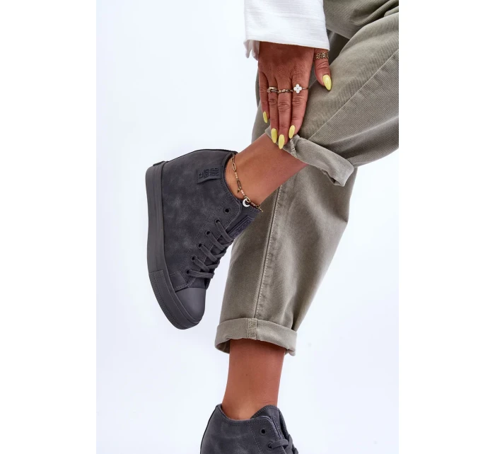 Dámské Kožené Tenisky Na Koturnu Big Star Šedé Dámské Kožené Tenisky Na Koturnu Big Star Šedé