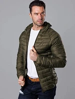 Pánská prošívaná bunda s kapucí olivová (HM112-7)
