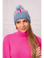 Dámská čepice s bambulí Elizabeth model 18752283 denim - K-Fashion Dámská čepice s bambulí Elizabeth model 18752283 denim - K-Fashion
