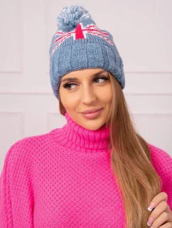 Dámská čepice s bambulí Elizabeth model 18752283 denim - K-Fashion