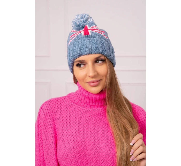 Dámská čepice s bambulí Elizabeth model 18752283 denim - K-Fashion Dámská čepice s bambulí Elizabeth model 18752283 denim - K-Fashion