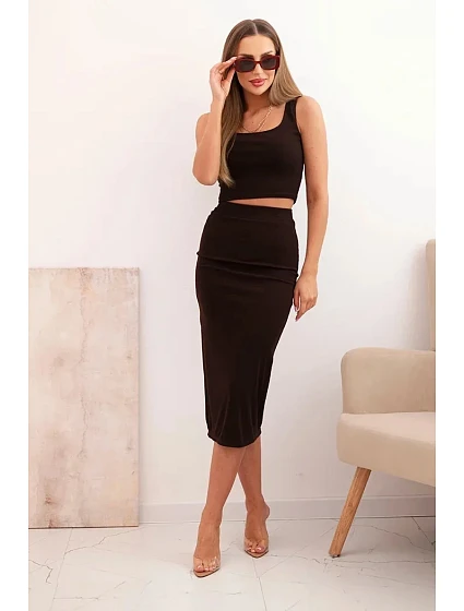 Dámský top a vroubkovaný sukně hnědý Dámský top a vroubkovaný sukně hnědý