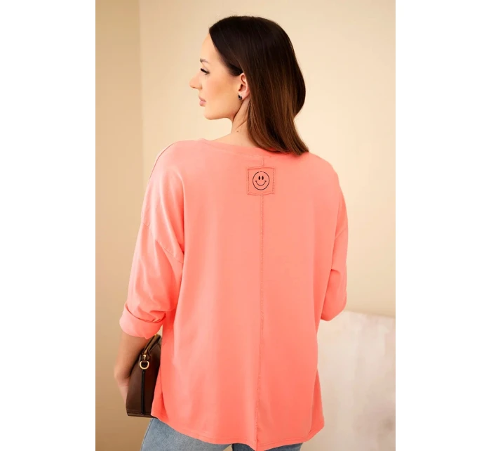 Dámská bavlněná blůza s výstřihem do V a dlouhým rukávem korálová