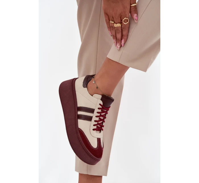 Kožené dámské tenisky na platformě Zazoo 3775 béžovo-bordó
