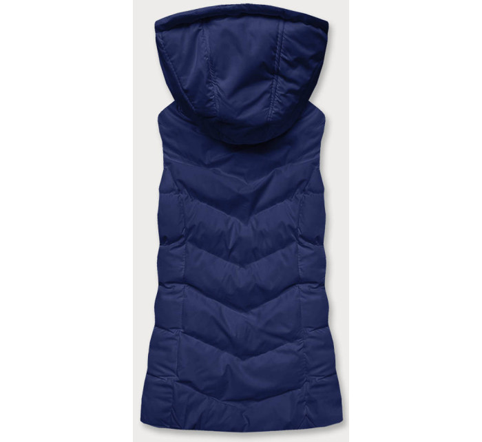 Tmavě modrá péřová dámská vesta s kapucí (5M720-215)