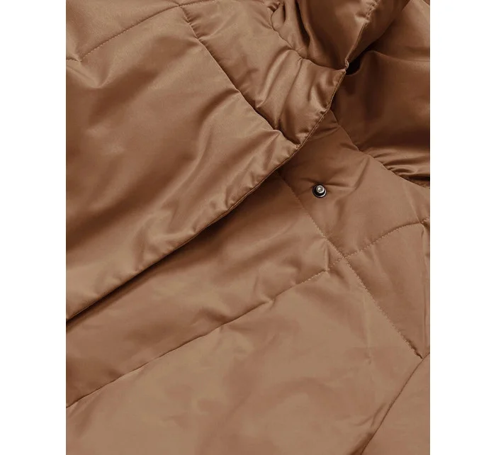 Tmavě béžový dámský zimní kabát s páskem model 21246821 - LHD Tmavě béžový dámský zimní kabát s páskem model 21246821 - LHD