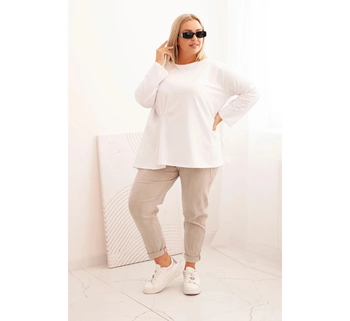 Dámská blůza Plus Size s bavlnou, kapsou a ohrnutým rukávem kiwi