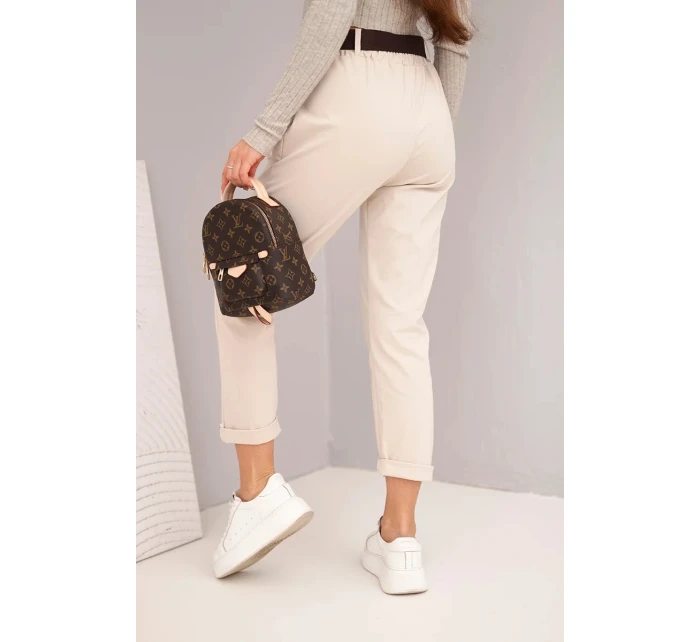 Dámské bavlněné kalhoty s páskem a  béžové model 21890022 - K-Fashion