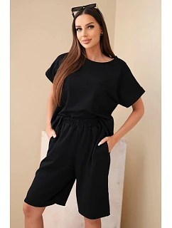 Dámský bavlněný komplet triko s krátkým rukávem a šortky s gumou v pase černá