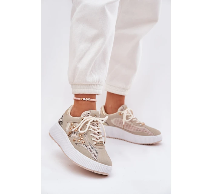 Dámské Sportovní Boty S Síťovinou A Hroty Béžové Ogalda Dámské Sportovní Boty S Síťovinou A Hroty Béžové Ogalda