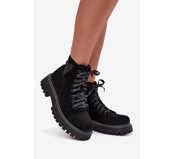 Dámské kotníkové boty s brokátovým srdcem černé Nariri