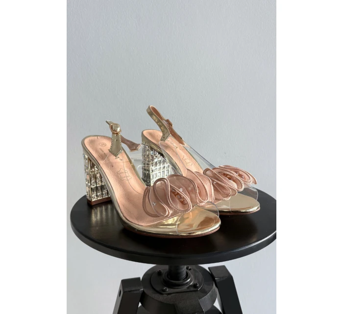 Sandály na podpatku s krystaly D&A MR52-237 zlaté Sandály na podpatku s krystaly D&A MR52-237 zlaté