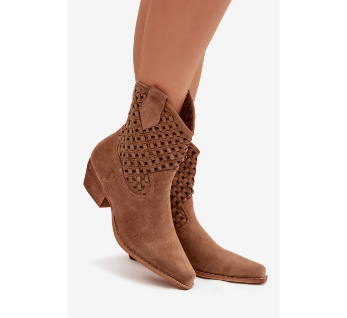 Dámské perforované kotníkové boty na podpatku béžové Ferissa