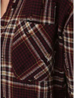 Koszula w kratę damska z przetarciami bordowa FashionStreet DY0484