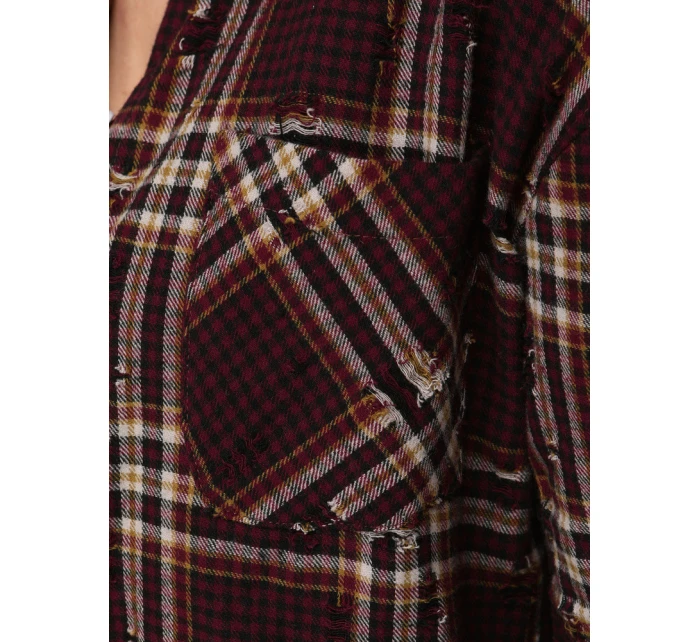 Koszula w kratę damska z przetarciami bordowa FashionStreet DY0484