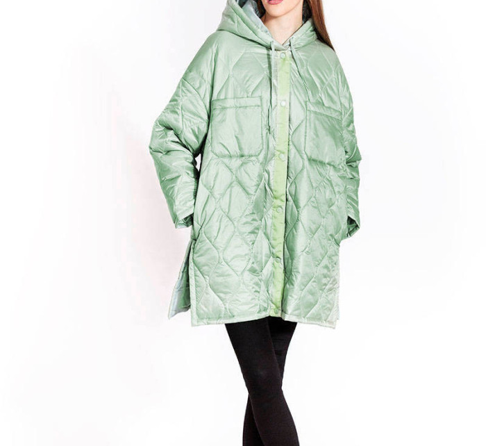 Dámská prošívaná oversize bunda v mátové barvě s kapucí (AG5-010)