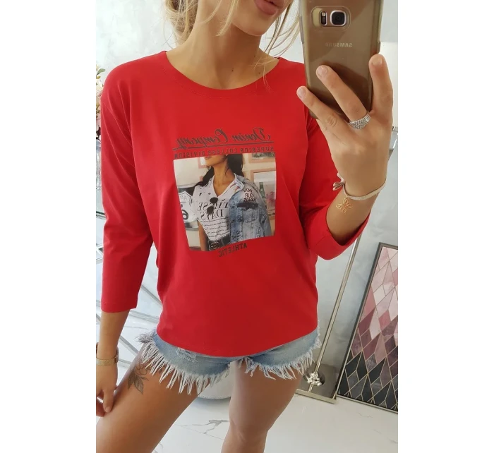 Halenka s model 18744164 potiskem červená - K-Fashion Halenka s model 18744164 potiskem červená - K-Fashion