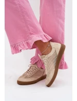 Kožené semišové dámské tenisky s síťovinou model 22027653 Béžové - Zazoo