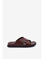 Kožené Pánské Pantofle Big Star model 22064040 Tmavě hnědé - Big Star Shoes Kožené Pánské Pantofle Big Star model 22064040 Tmavě hnědé - Big Star Shoes