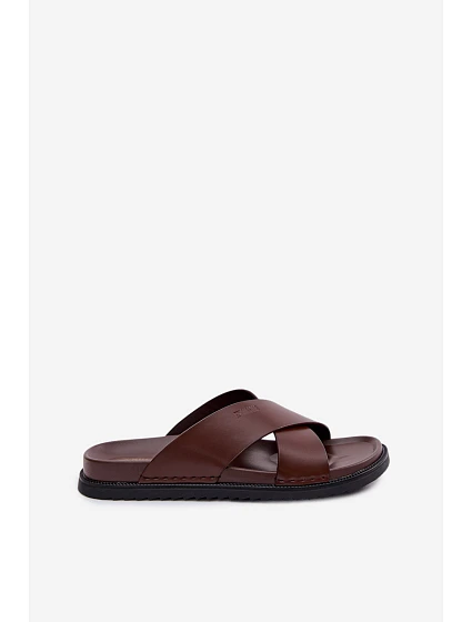 Kožené Pánské Pantofle Big Star model 22064040 Tmavě hnědé - Big Star Shoes Kožené Pánské Pantofle Big Star model 22064040 Tmavě hnědé - Big Star Shoes