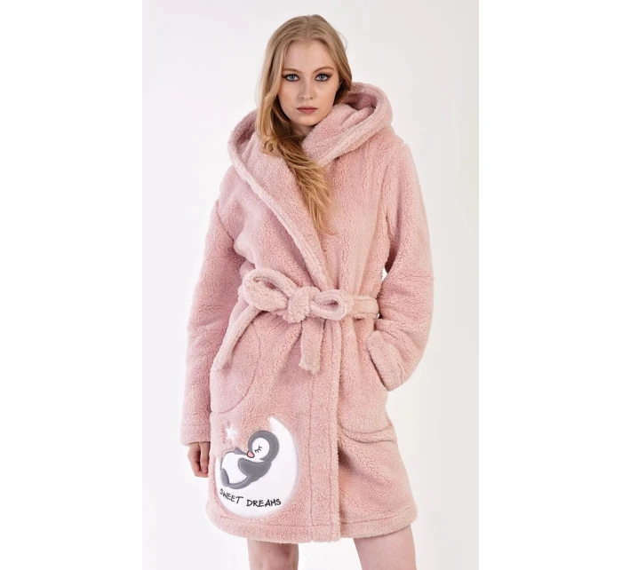 Dámský župan krátký s kapucí Sweet dreams Pudr růžová - Vienetta Dámský župan krátký s kapucí Sweet dreams Pudr růžová - Vienetta