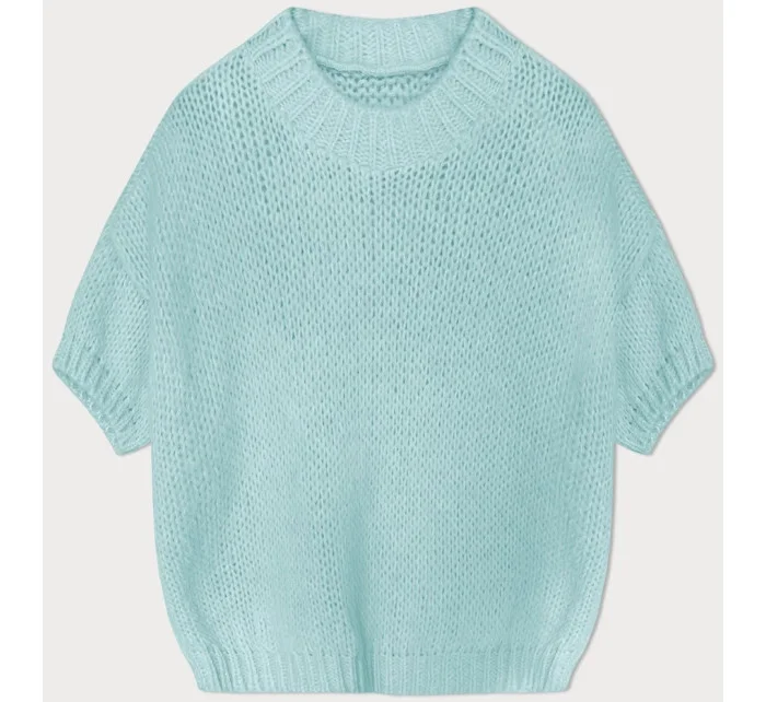 Volný dámský svetr v neonově růžové barvě s krátkými rukávy (760ART)