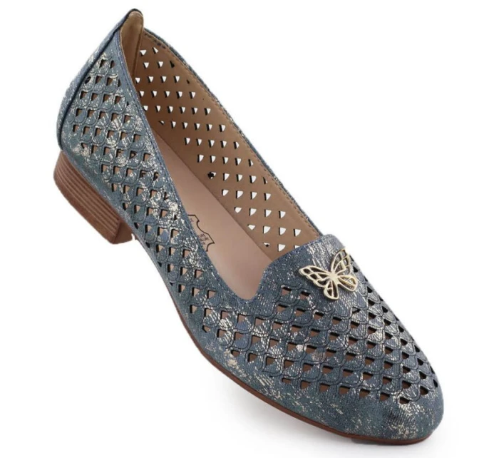 Dámská prolamovaná obuv na nízkém podpatku modrá M.Daszynski SA222-3