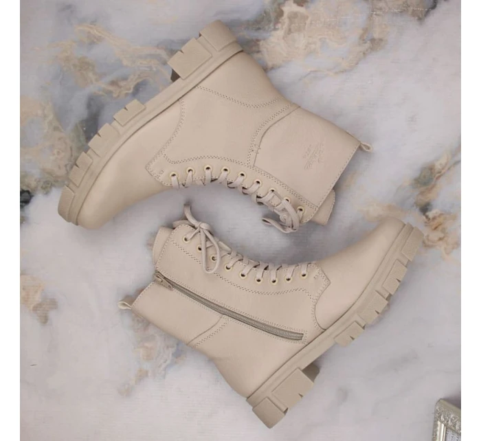 Kožené pohodlné zateplené boty Rieker W RKR613 beige