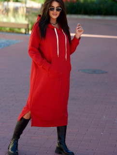Dlouhé šaty s kapucí červený