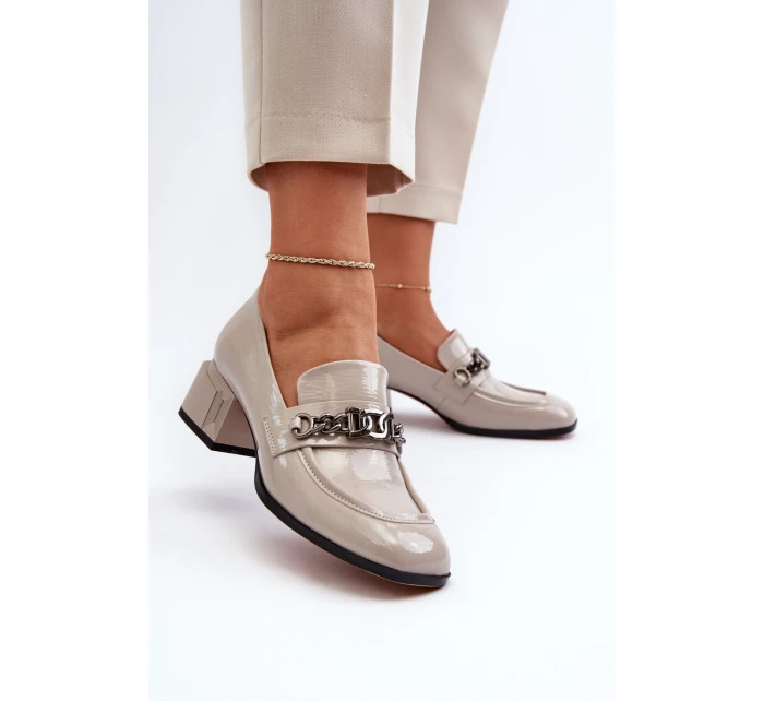 Lakové lodičky na podpatku šedé S.Barski MR38-960