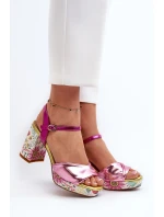 Dámské sandály na podpatku ve květech D&A CR980 růžové
