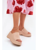 Ekokožené dámské sandály na platformě a klínu béžové Kisoffi Ekokožené dámské sandály na platformě a klínu béžové Kisoffi