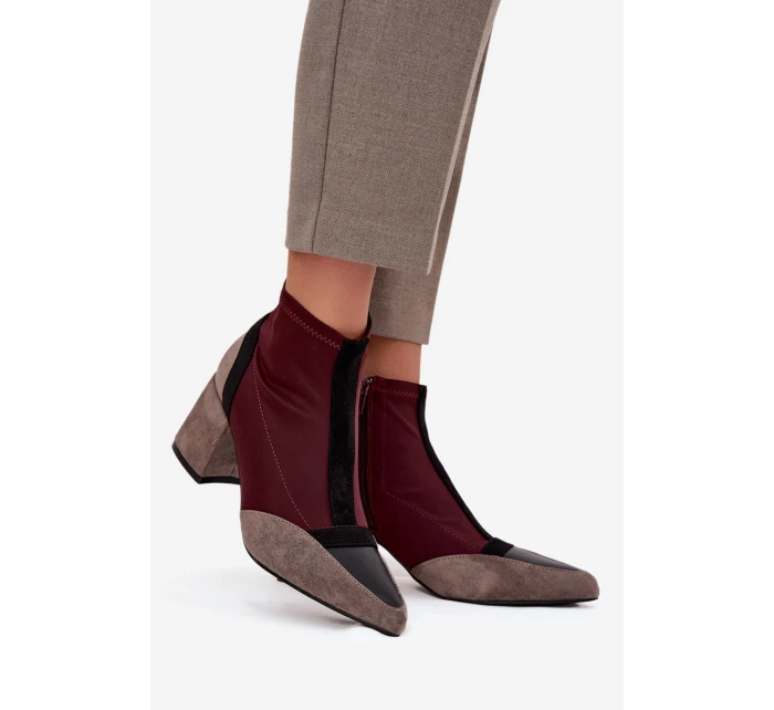 Dámské kotníkové boty na masivním podpatku na zip bordó Delvane