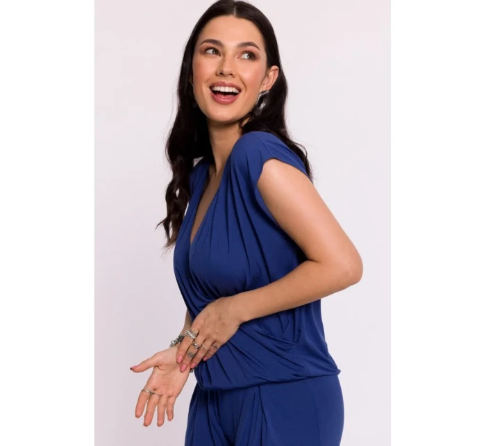 B288 Viskózový zavinovací top s výstřihem do V - modrý B288 Viskózový zavinovací top s výstřihem do V - modrý