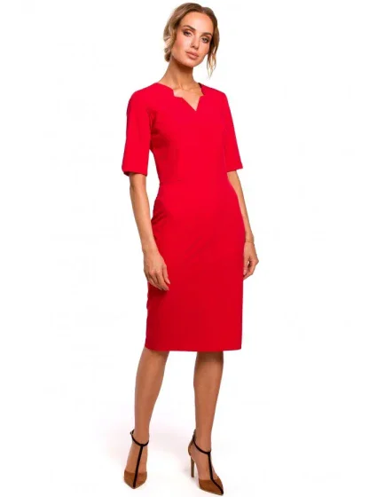 M455 Šaty s výstřihem do V - červené