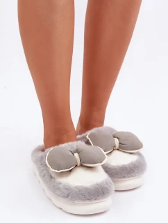 Futrzane Pantofle S Mašlí Šedé Grilis