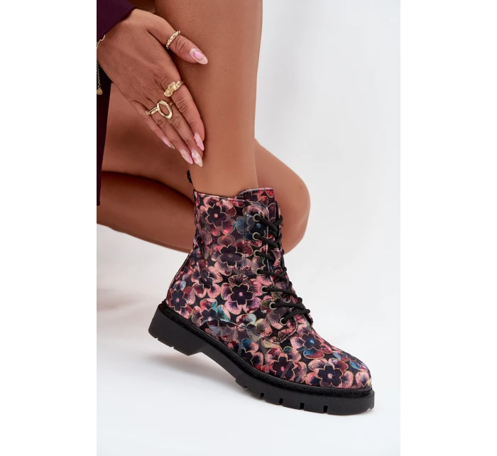 Dámské botky Artiker – růžové, s květinovým vzorem, zateplené