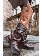 Dámské kozačky s ohrnutou holenicí do poloviny lýtka Darisa – čokoládové