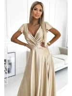 saténové dlouhé šaty model 21310011 CRYSTAL zlaté - numoco