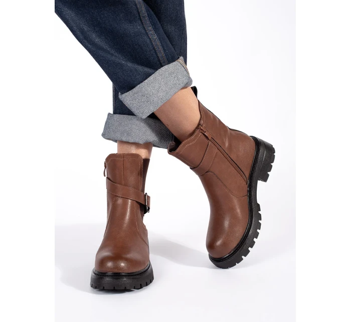 Komfortní hnědé kotníčkové boty dámské platforma Komfortní hnědé kotníčkové boty dámské platforma
