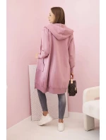 Dámská zateplená mikina s kapucí a zipem tmavě růžová