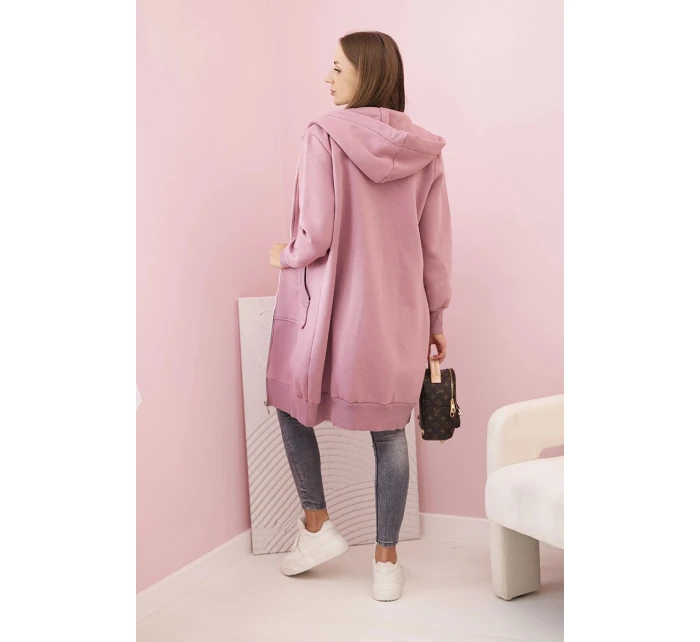 Dámská zateplená mikina s kapucí a zipem tmavě růžová