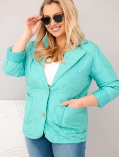 Dámská bunda Plus Size prošívaná s květinami s límcem a kapsami mátová