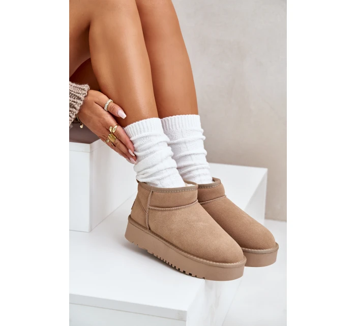 Dámské semišové sněhule na platformě béžové model 21670427 - Boto Dámské semišové sněhule na platformě béžové model 21670427 - Boto