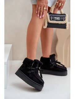 Dámské zavazovací sněžky s hrubou podrážkou černé Loso