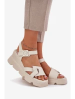 Dámské Kožené Sandály Na Klínu Artiker model 21695626 Béžové - Boto Dámské Kožené Sandály Na Klínu Artiker model 21695626 Béžové - Boto